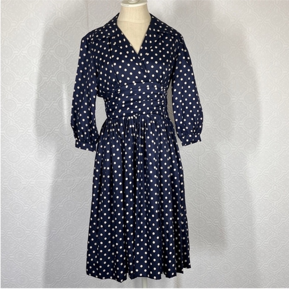 Vintage Navy Polka Dress
